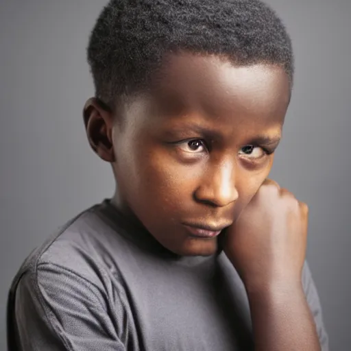 Image similar to photo of a black boy crying, studio portrait