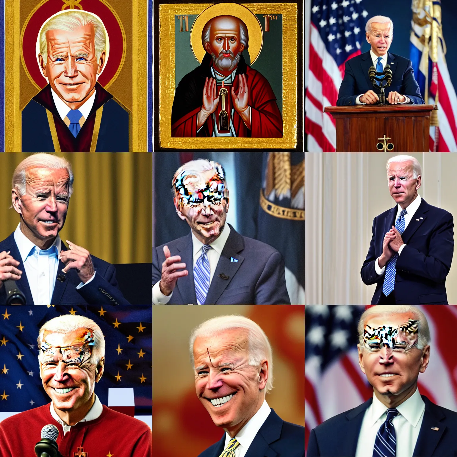 Prompt: saint joe biden, eastern orthodox icon, gold