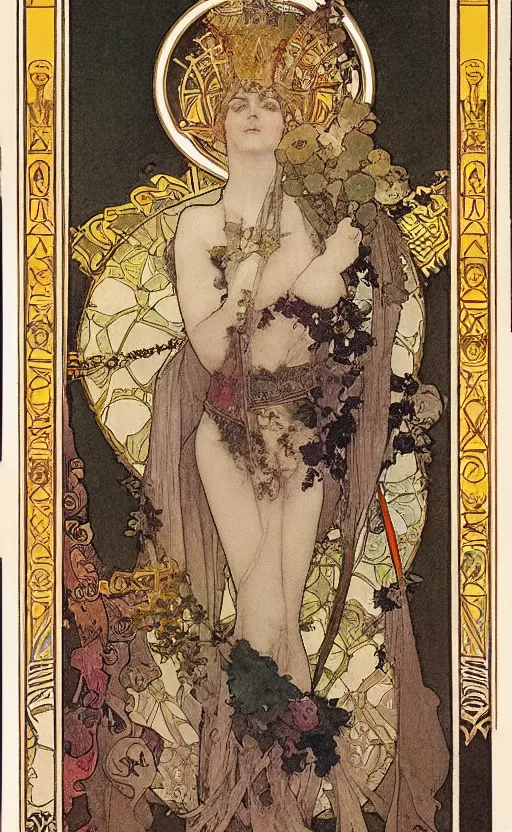 Image similar to the emperor, tarot, beautiful border, by alfons maria mucha, highly detailded