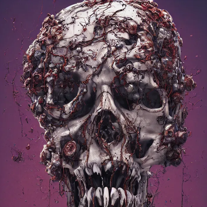 Image similar to portrait of a melting skull. wearing a headdress. infected with zombie fungus. intricate abstract. intricate artwork. nightmare fuel. by Tooth Wu, wlop, beeple, dan mumford. octane render, trending on artstation, greg rutkowski very coherent symmetrical artwork. cinematic, hyper realism, high detail, octane render, 8k, iridescent accents