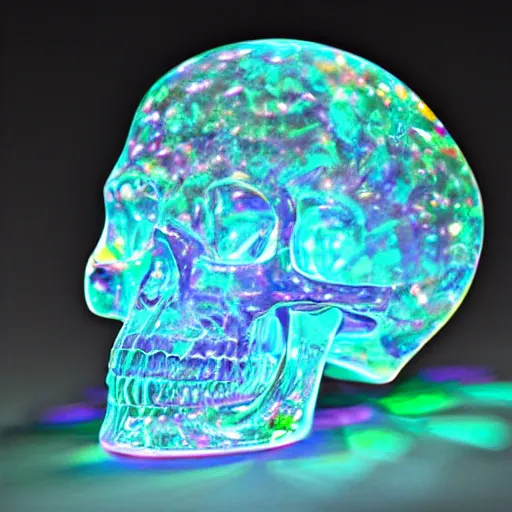 Prompt: an opalescent crystal skull