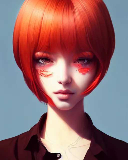 Image similar to a centered portrait of a beautiful nervous girl, in the style of artgerm ross tran, by ilya kuvshinov. 7 0 mm
