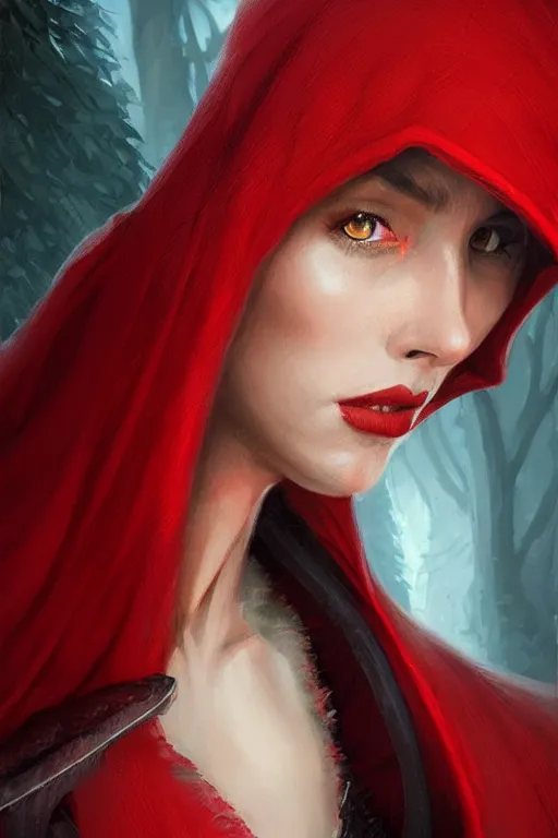 Image similar to queen red riding hood, d & d, fantasy, portrait, highly detailed, headshot, digital painting, trending on artstation, concept art, sharp focus, illustration, art by artgerm and greg rutkowski and magali villeneuve