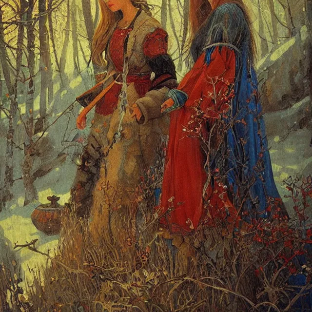 Image similar to russian folk fairytales, fantasy art, an ultrafine detailed painting, academic art, artstation, by pavel korin, viktor vasnetsov