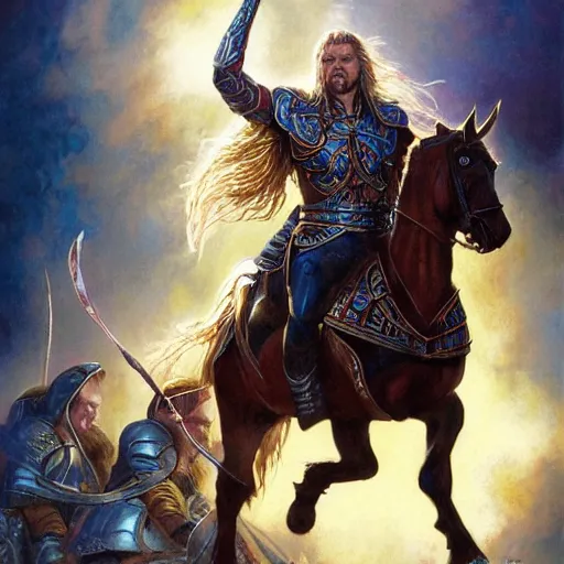 Image similar to noble prince rider Éomer of Rohan by Mark Brooks, Donato Giancola, Victor Nizovtsev, Scarlett Hooft, Graafland, Chris Moore