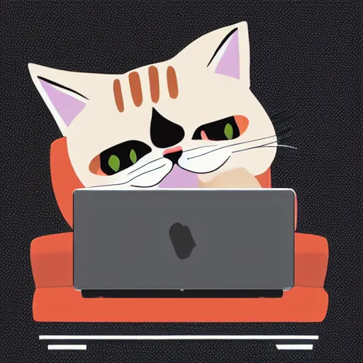 Prompt: vector illustration of a grumpy looking cat looking at me, the cat is sitting on the keyboard of a laptop, digital art, cute, illustration, vector