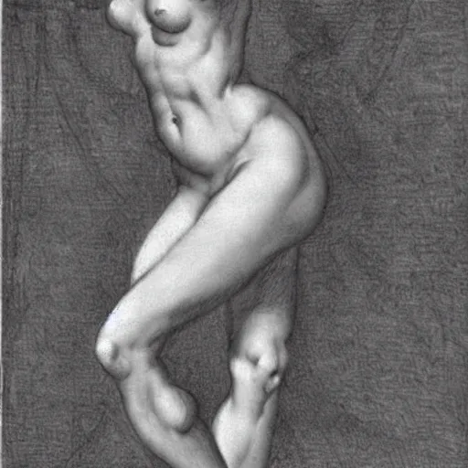 Prompt: of pencil sketches on paper of the female form by michelangelo