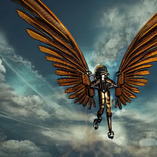 Image similar to mechanical wings of Icarus, steampunk style, ultrarealistic, HD, digital art