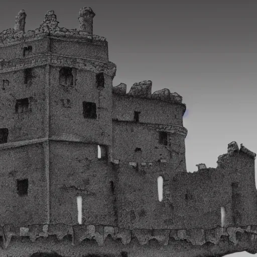 Image similar to ruined castle in the style of kentaro miura, 4 k, 8 k, absolute detailing of even the smallest details and particles, beautiful shadows, beautiful drawing