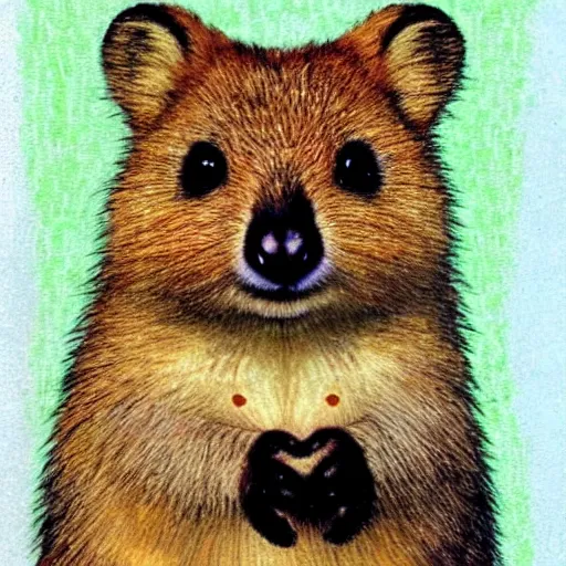 Image similar to quokka drawn in the style of Mona Lisa