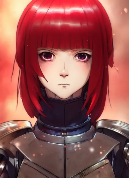 Image similar to portrait of Anime sister of battle, Warhammer 40000, cute-fine-face, red-short-hair pretty face, realistic shaded Perfect face, fine details. Anime. realistic shaded lighting by Ilya Kuvshinov katsuhiro otomo ghost-in-the-shell, magali villeneuve, artgerm, rutkowski, WLOP Jeremy Lipkin and Giuseppe Dangelico Pino and Michael Garmash and Rob Rey and Gustav Klimt