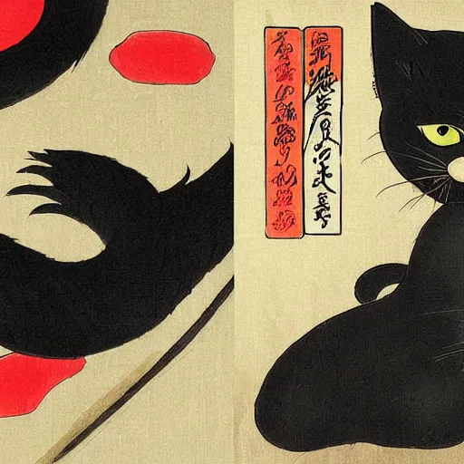 Samurai vampire black cat in Japanese art style Stable Diffusion