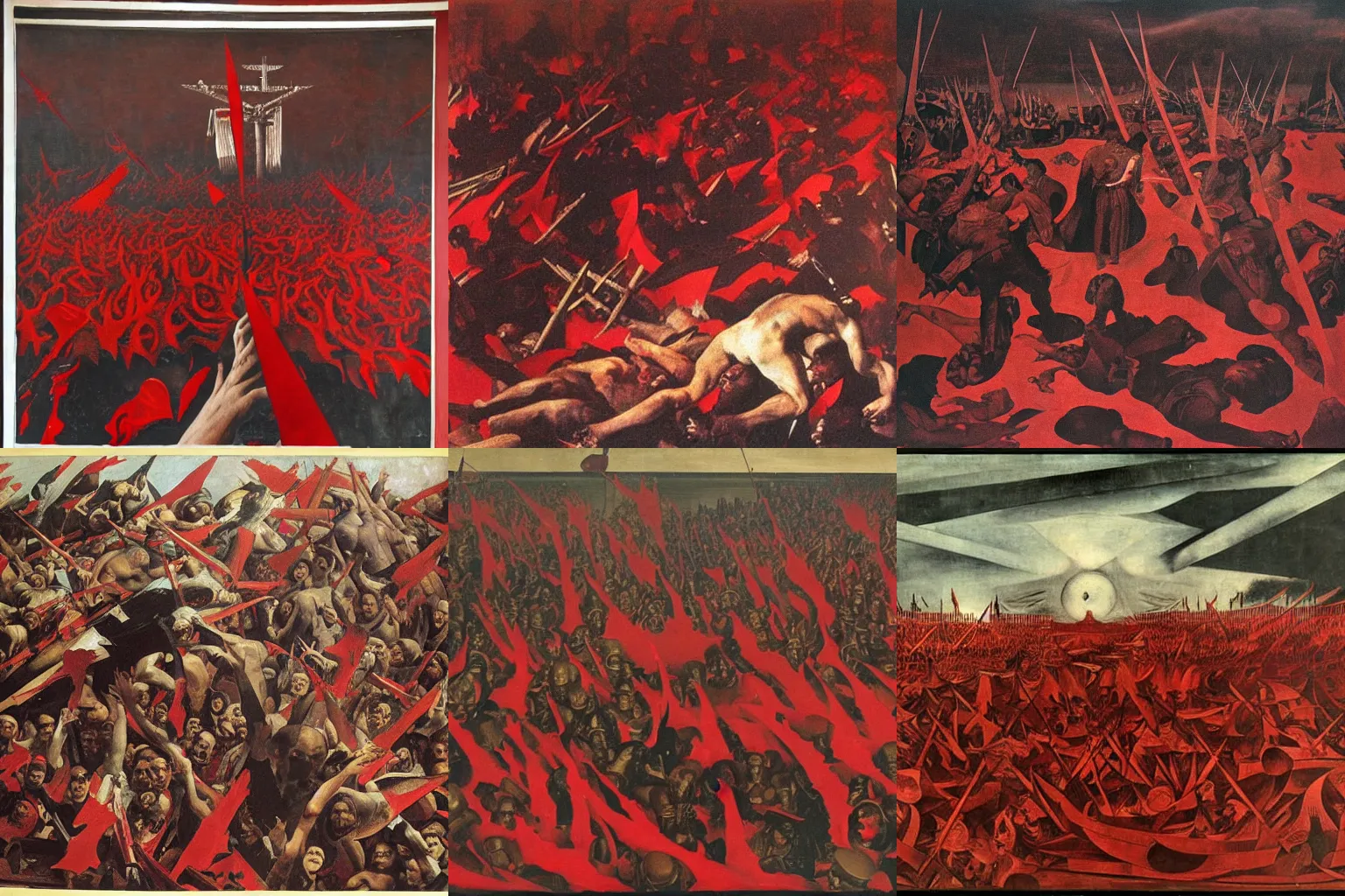 Prompt: sea of blood, anarchy, by diego velazquez and alexander rodchenko