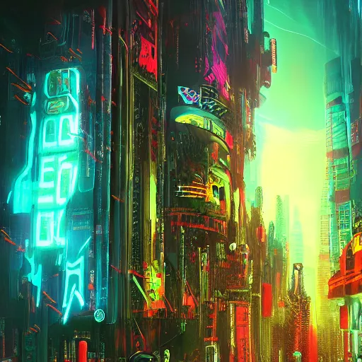 Image similar to Very very very horrific cyber-demon, cyberpunk style, vivid colors, dramatic lighting, top post of all time on /r/ImaginaryLandscapes subreddit