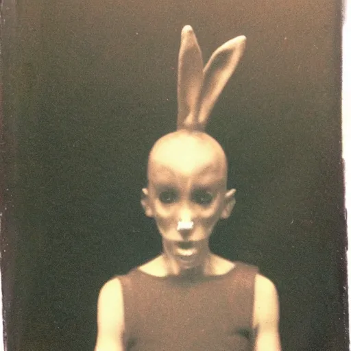 Image similar to Haunted terrifying humanoid rabbit captured on grainy polaroid