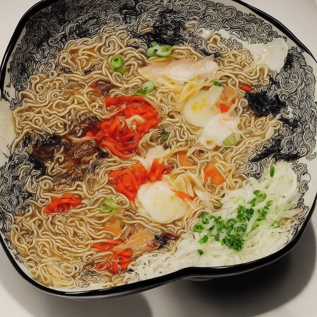 Prompt: “A beautiful detailed ramen bowl by Studio Ghibli”