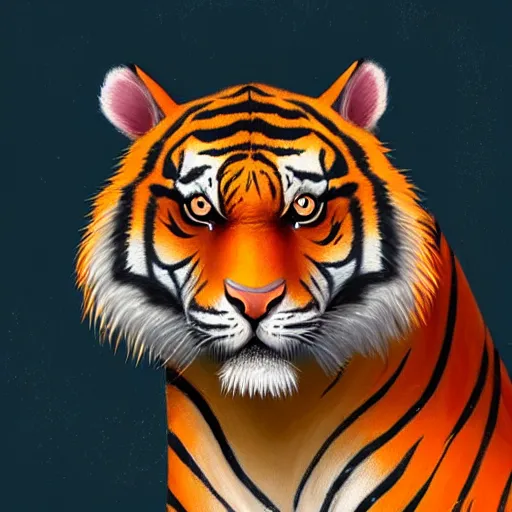 Image similar to a close up of a tiger's face with orange hair, a character portrait by cyril rolando, featured on zbrush central, furry art, artstation hq, zbrush, artstation hd