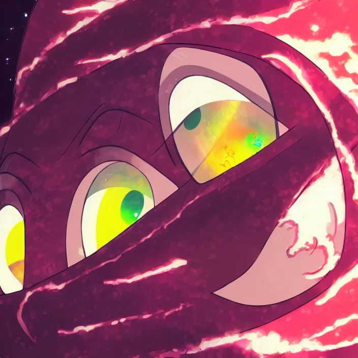 Image similar to close up of mamimi samejima from flcl, psychedelic background, epcot, inside a space station, eye of providence, female anime character, Ruan Jia, giygas