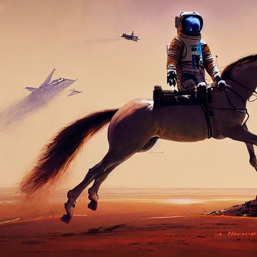 Image similar to a horse on top a man, a astronaut carrying a horse hyperrealism, no blur, 4 k resolution, ultra detailed, style of ron cobb, adolf hiremy - hirschl, syd mead, ismail inceoglu, rene margitte