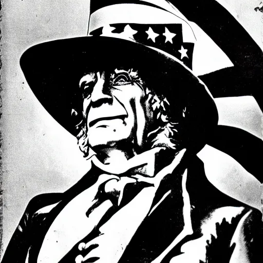 Image similar to uncle sam, 3 5 mm photo, american flag in the background