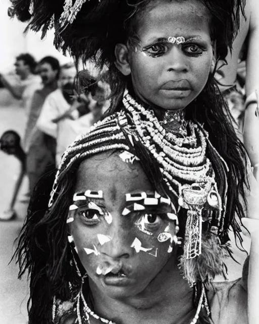 Image similar to Award winning reportage photo of Monegasque Natives with incredible hair and hyper-detailed eyes wearing traditional garb by Garry Winogrand and Dian Arbus, 85mm ND 5, perfect lighting, gelatin silver process