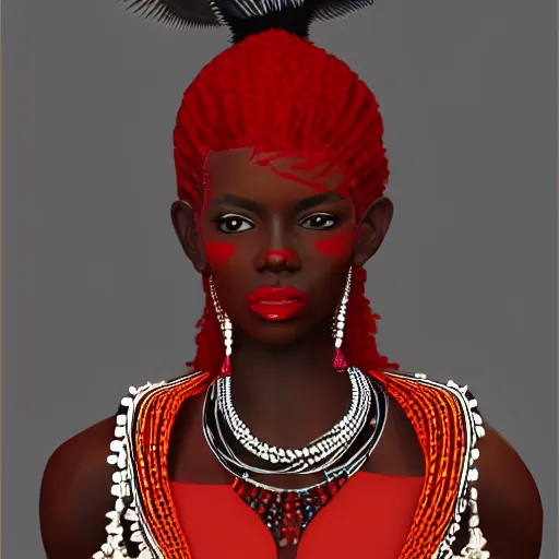 Image similar to african woman with red tribal clothes and black wings, ultra detailed, 8 k, trending on artstation, award - winning art,