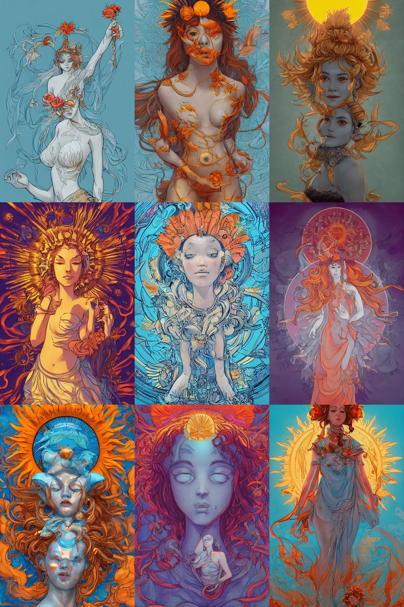 Prompt: beautiful goddess of the sun in the style of James Jean, trending on artstation, artstationHD, artstationHQ, unreal engine, 4k, 8k