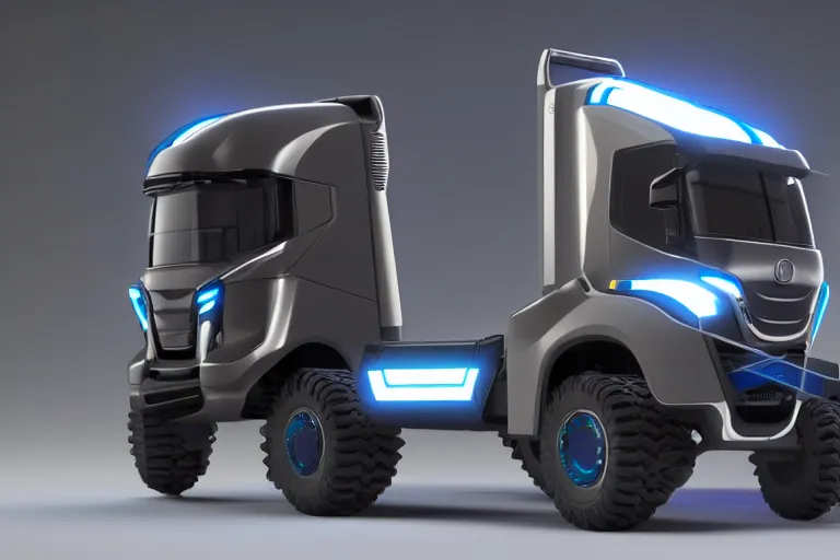 Image similar to still photo of a futuristic remote control truck, highly detailed, photorealistic portrait, bright studio setting, studio lighting, crisp quality and light reflections, unreal engine 5 quality render