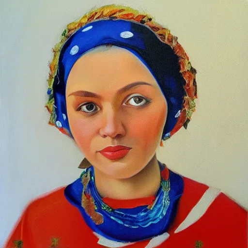 Prompt: hyperrealism oil painting of beautiful ukrainian woman in vyshyvanka