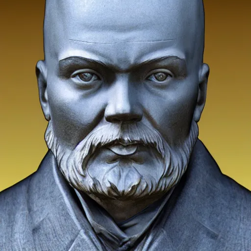 Image similar to super realistic man with pot on his head, Lenin's bust, high quality, photomodel