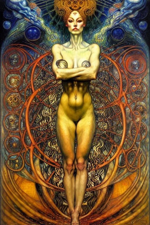 Image similar to Divine Chaos Engine by Karol Bak, Jean Delville, William Blake, Gustav Klimt, and Vincent Van Gogh, symbolist, visionary