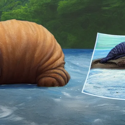 Prompt: giant tardigrade at a river, photorealistic