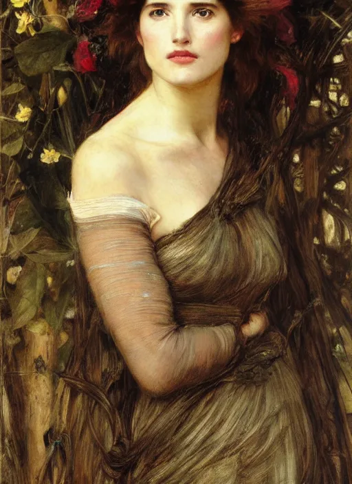 Image similar to a beautiful painting of cobie smulders by John Everett Millais and Dante Gabriel Rossetti and John Collier and john william waterhouse, pre-raphaelite, detailed, trending on artstation, hd, masterpiece