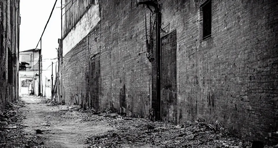 Image similar to ghost in an abandoned alleyway, photograph by greg girard.