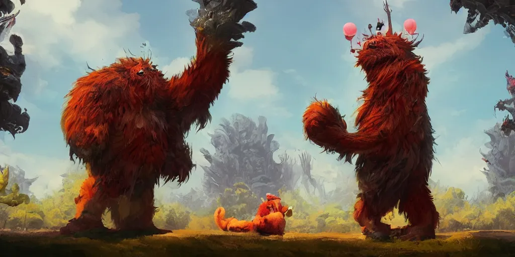Prompt: big friendly furry monster design, colorful, character sheet, concept design, greg rutkowski, zabrocki, karlkka, jayison devadas, trending on artstation, 8 k, ultra wide angle, zenith view, pincushion lens effect