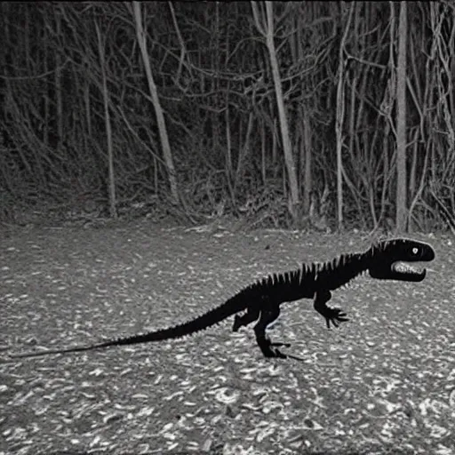 Image similar to a scary velociraptor caught on trailcam nightvision footage camera