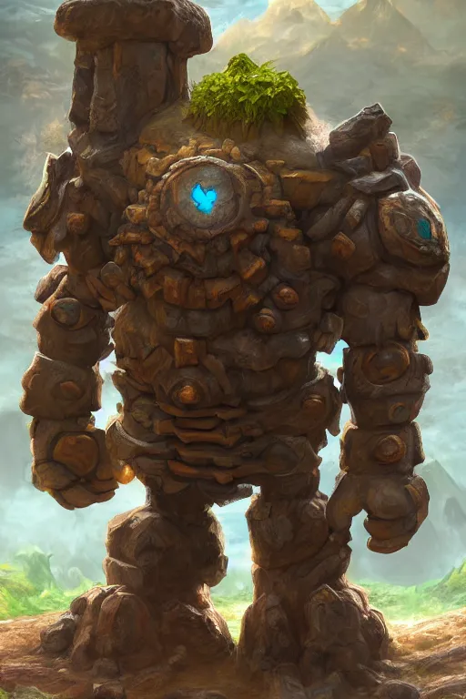 Image similar to zelda fantasy art giant golem troll wood rock greeble gemstone, global illumination ray tracing hdr fanart arstation by sung choi and eric pfeiffer and gabriel garza and casper konefal