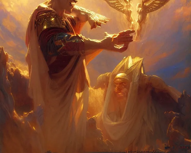 Image similar to attractive male deity, casting demonic magic, summoning handsome lucifer morning star. highly detailed painting by gaston bussiere, craig mullins, j. c. leyendecker 8 k