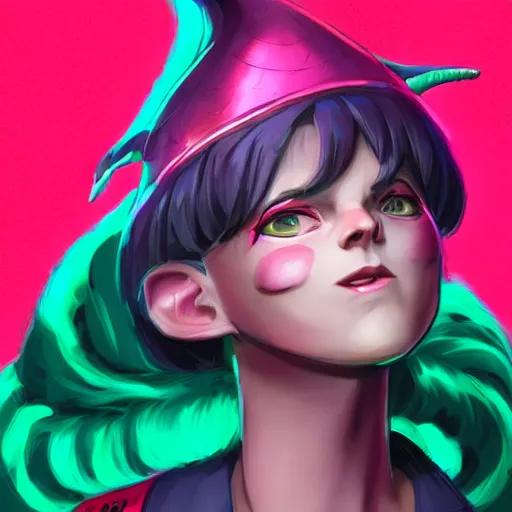 Image similar to a hot pink tiefling with a tinfoil hat, a pet rat, exasperated, young man green eyes, horns, character art, full body art, dungeons and dragons, d & d, trending on artstation, artgerm, 4 k ultra hd, sharp focus, digital art by ilya kuvshinov and ross tran