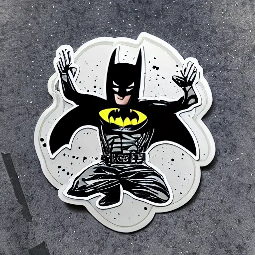 Image similar to die cut sticker, batman breakdancing in techwear splatter paint