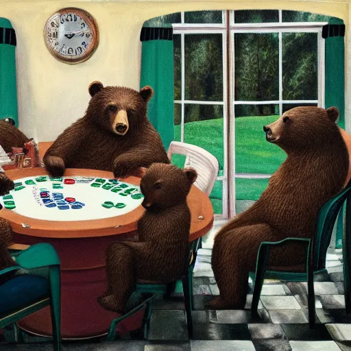 Prompt: portrait of bears playing poker