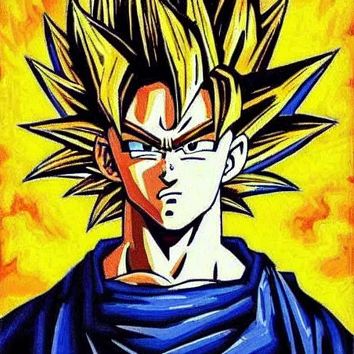 Image similar to super saiyan goku painted by vincent van gogh, oil - on - canvas, highly detailed, 8 k