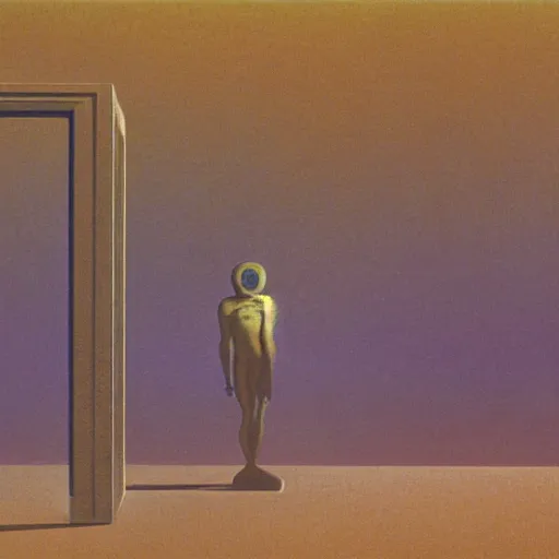 Prompt: photograph of a syd mead scifi ancient civilzation empty room, purple sun, beksinski