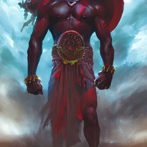 Prompt: shango, african god of thuder with electric eyes, violent thunderstorm!!, dim light, front game card, marvel comics, dark, intricate, highly detailed, smooth, artstation, digital illustration by ruan jia and mandy jurgens and artgerm and wayne barlowe and greg rutkowski and dan mumford