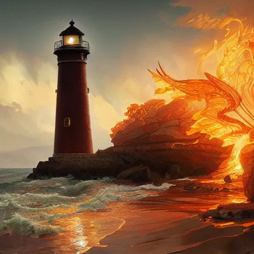 Image similar to ultra realistic illustration, a lighthouse on fire, highly detailed, digital painting, artstation, concept art, smooth, sharp focus, illustration, art by artgerm and greg rutkowski and alphonse mucha