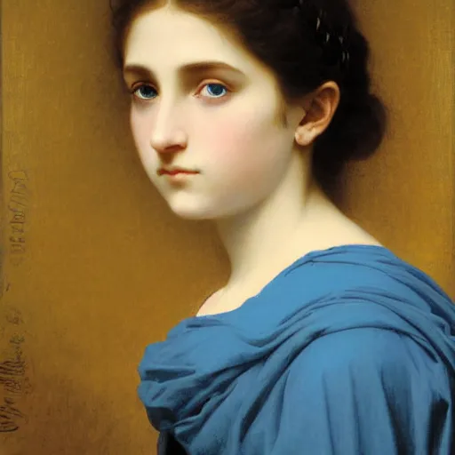 Prompt: A detailed portrait of Alia Atreides, a girl with glowing blue eyes, by William-Adolphe Bouguereau