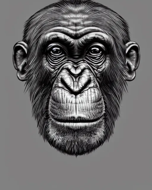 Image similar to very detailed high resolution illustration portrait of a chimpanzee head wearing a helmet, backlit, stars, night, surrounded, 3 d, 8 k, extremely detailed, artstation, award winning