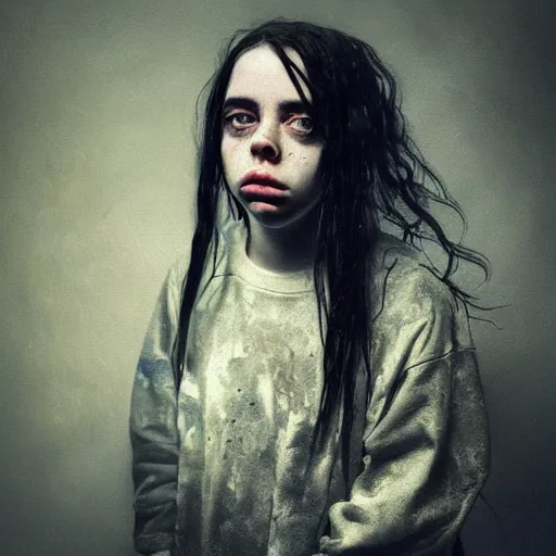 Prompt: grunge painting of billie eilish by michal karcz
