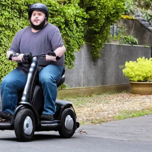 Image similar to a morbidly obese pug riding a mobility scooter, high resolution photo