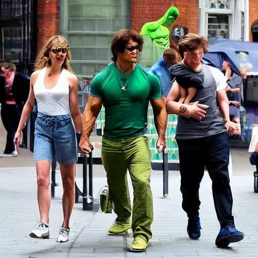 Prompt: “The Incredible Hulk and his family strolling down Marylebone High St gettyimages”